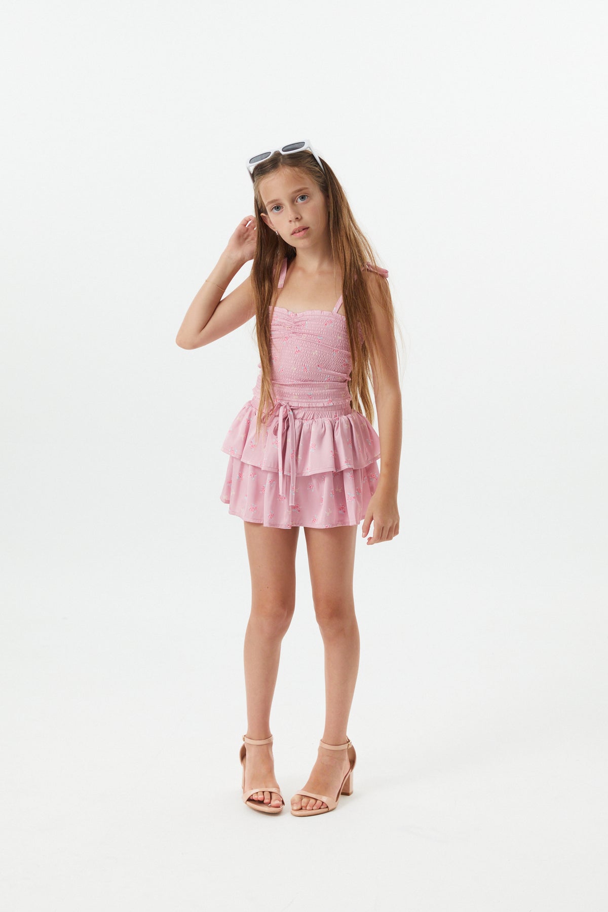 Georgia Rose Bow Mauve Satin Smocked Top