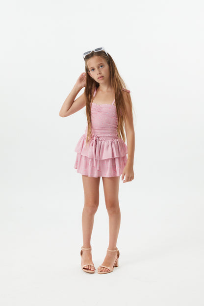 Georgia Rose Bow Mauve Satin Smocked Top