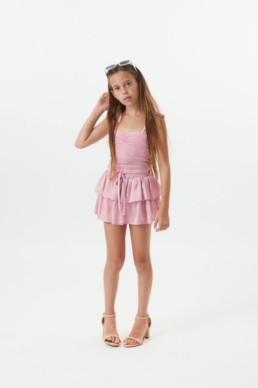 Georgia Rose Bow Mauve Satin Smocked Top