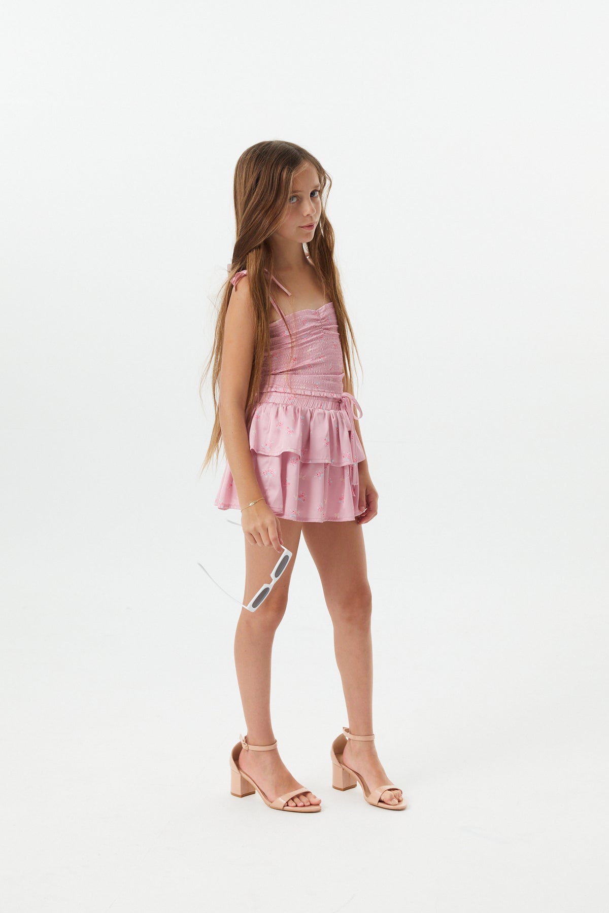 Georgia Rose Bow Mauve Satin Smocked Top