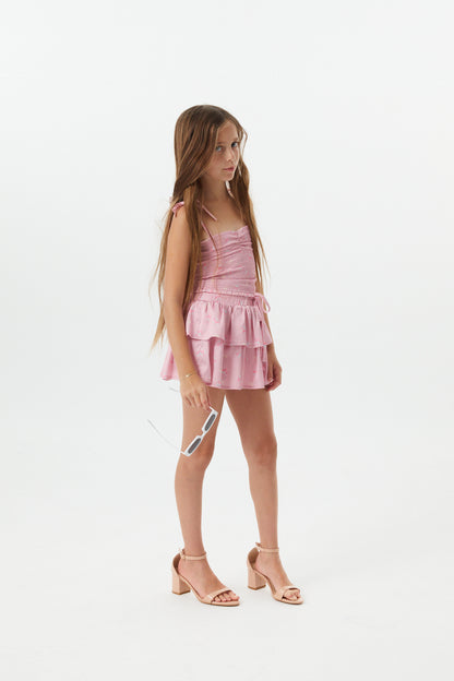 Georgia Rose Bow Mauve Satin Smocked Top