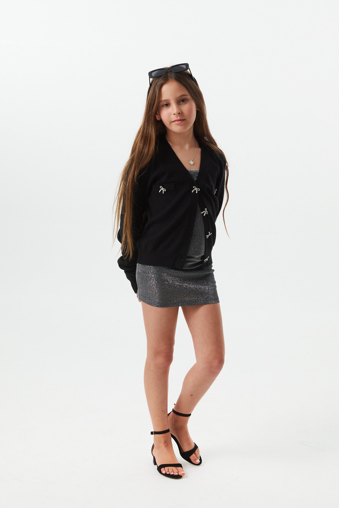 Mickey Black With Bow Buttons Sweater Cardigan