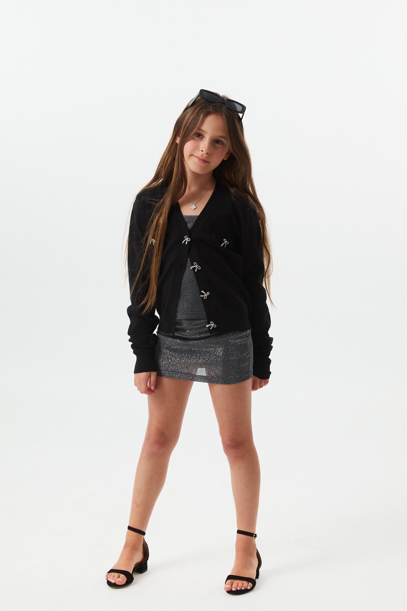 Mickey Black With Bow Buttons Sweater Cardigan