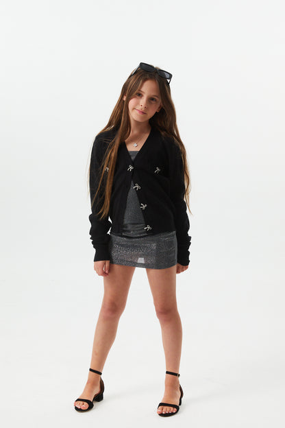 Mickey Black With Bow Buttons Sweater Cardigan