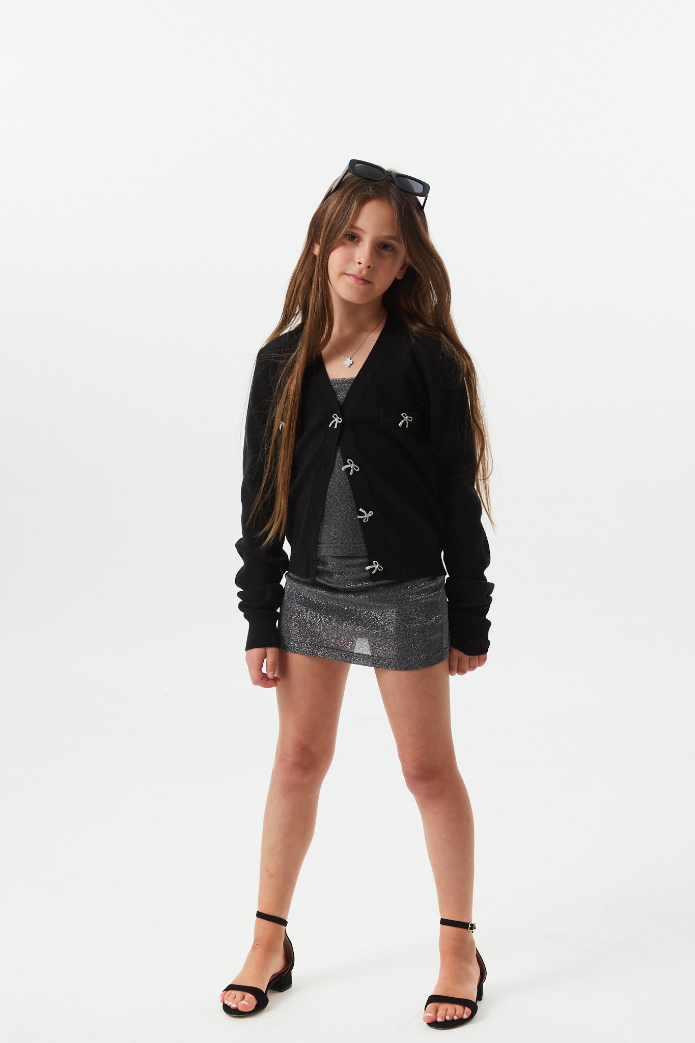 Mickey Black With Bow Buttons Sweater Cardigan