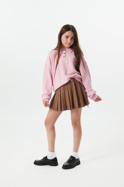 Klein Light Pink Cable Knit Collar Sweater