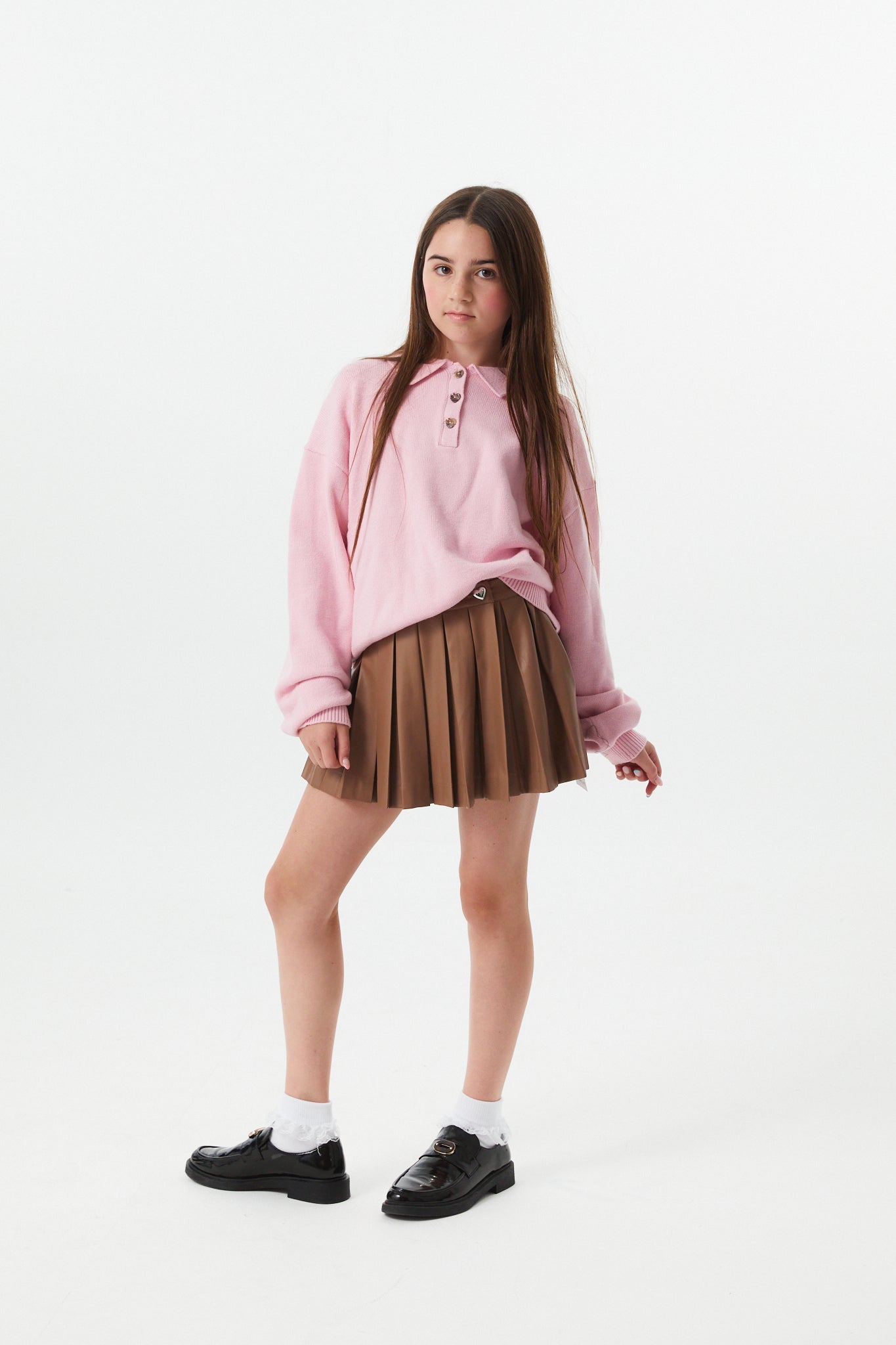Klein Light Pink Cable Knit Collar Sweater