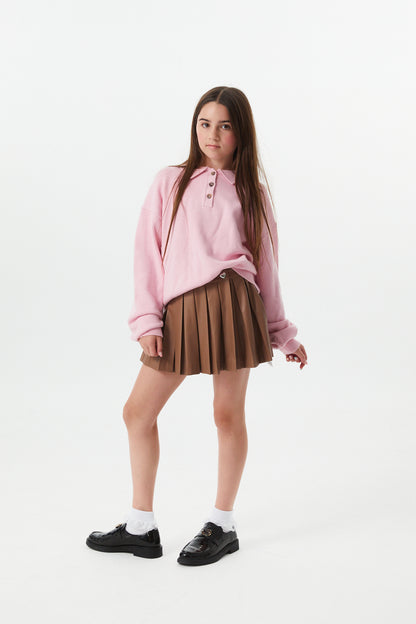 Klein Light Pink Cable Knit Collar Sweater