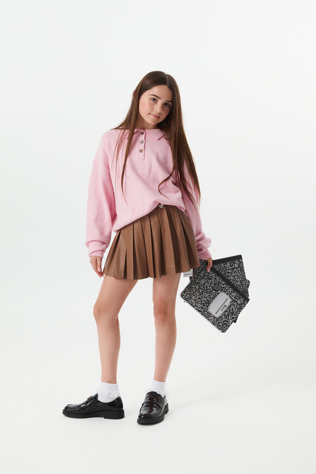 Jane Carmel Brown Vegan Leather Pleated Skort
