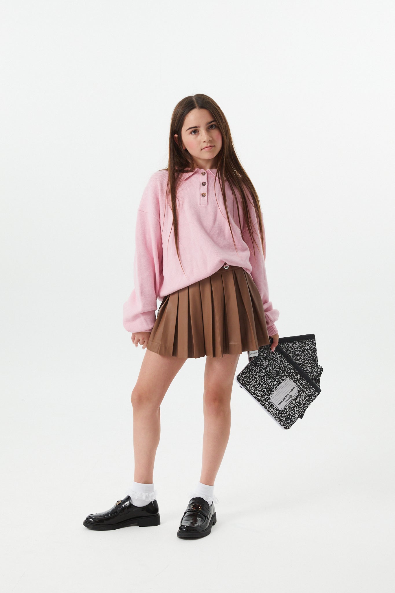 Klein Light Pink Cable Knit Collar Sweater