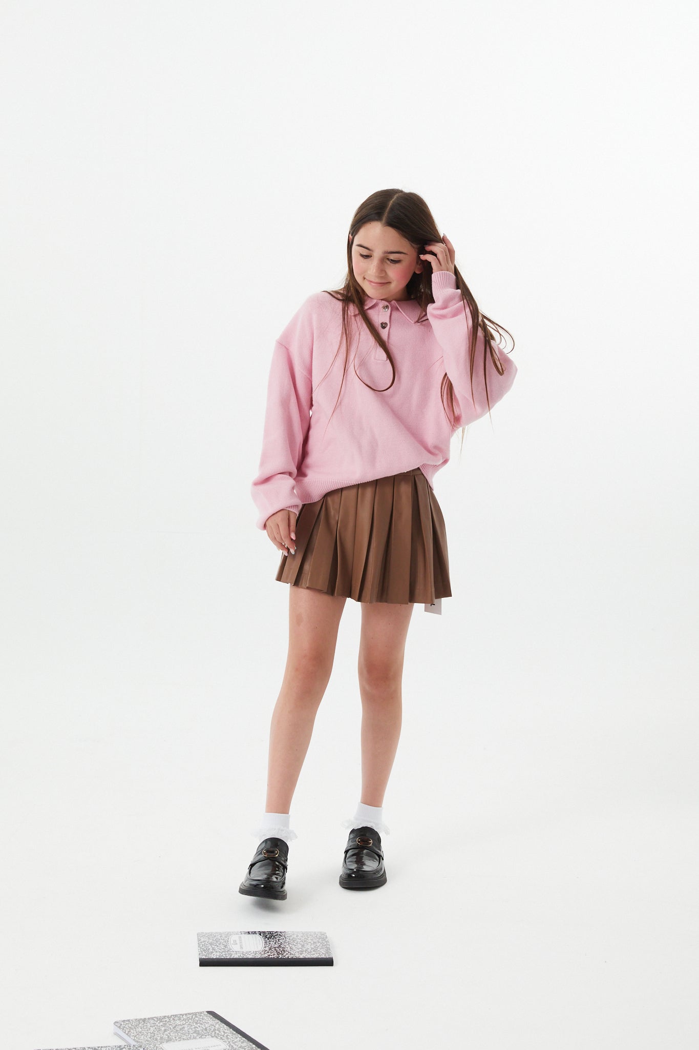 Klein Light Pink Cable Knit Collar Sweater