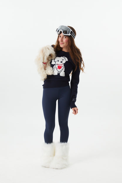 Tiegan Navy Puppy Graphic Graphic Sweater