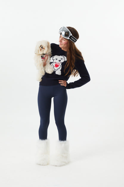 Tiegan Navy Puppy Graphic Graphic Sweater