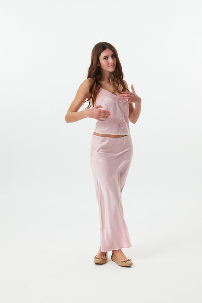 Margot Mauve With Mauve Lace Satin Tank With Lace Trim