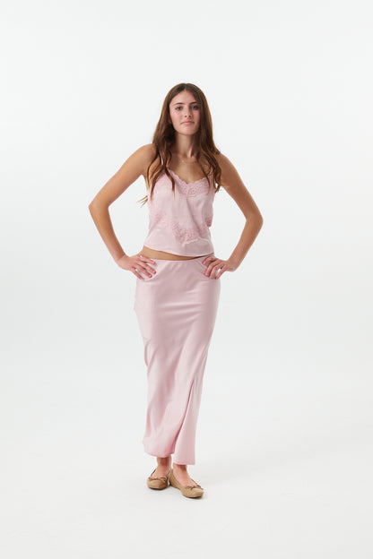 Margot Mauve With Mauve Lace Satin Tank With Lace Trim