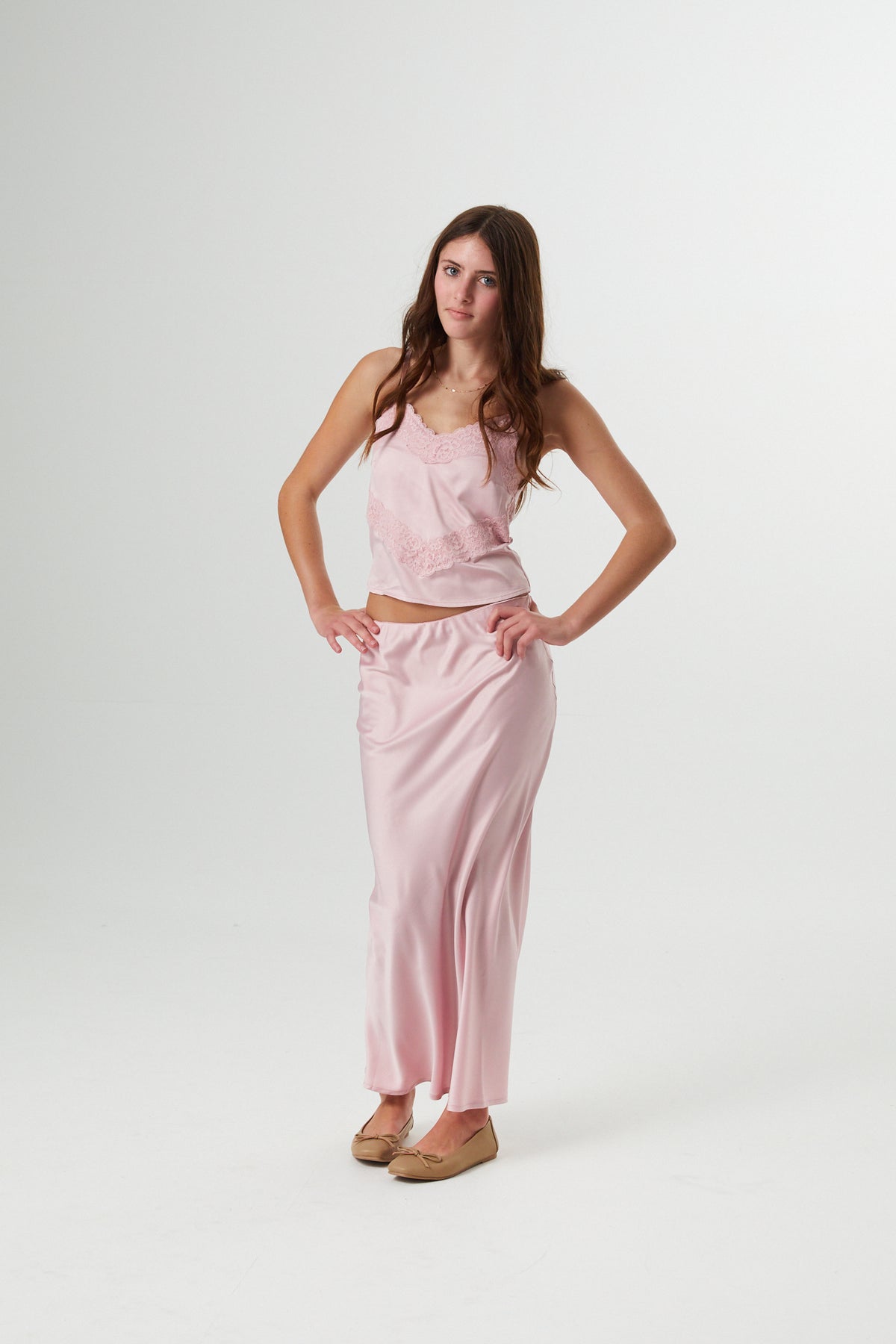 Margot Mauve With Mauve Lace Satin Tank With Lace Trim