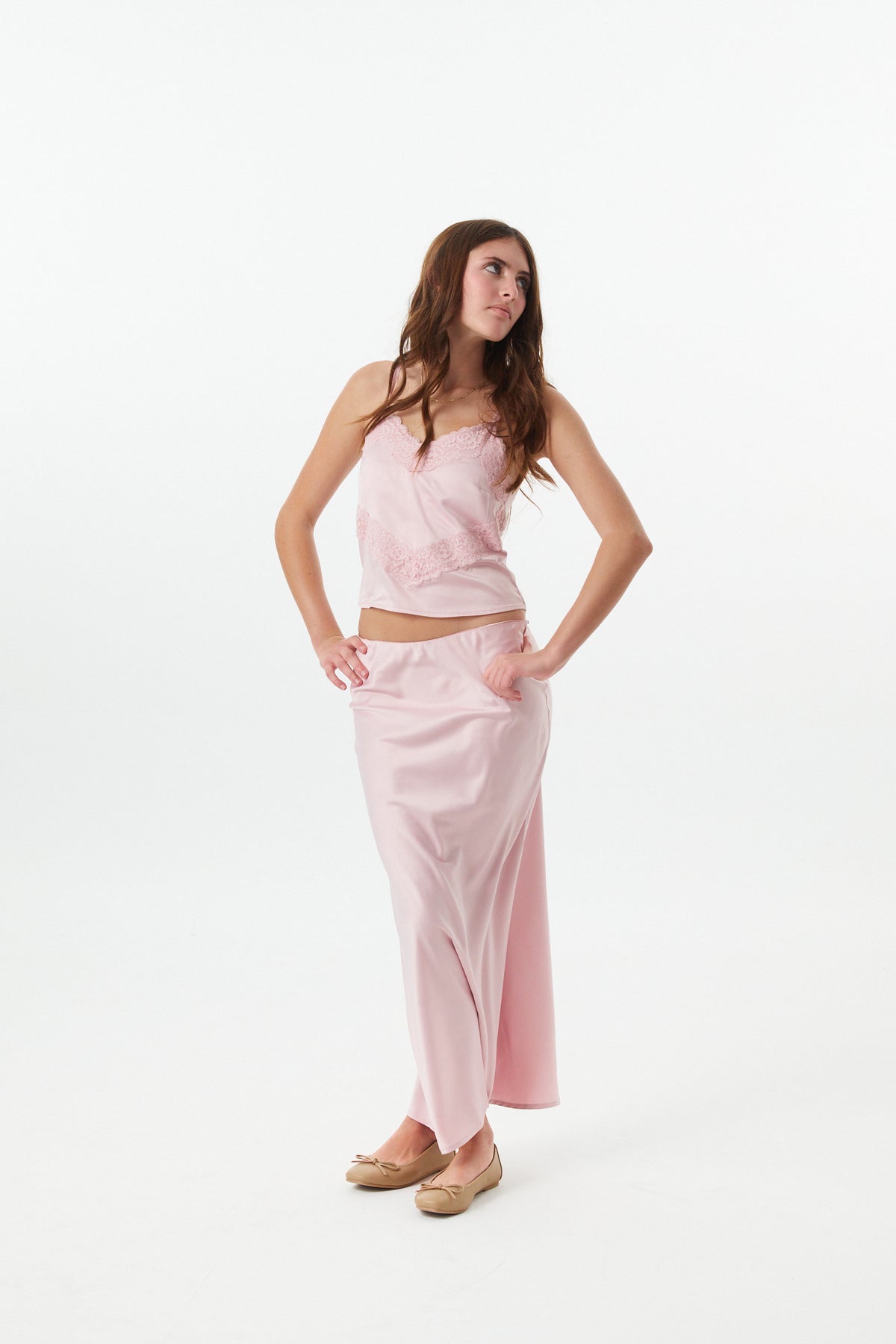 Margot Mauve With Mauve Lace Satin Tank With Lace Trim