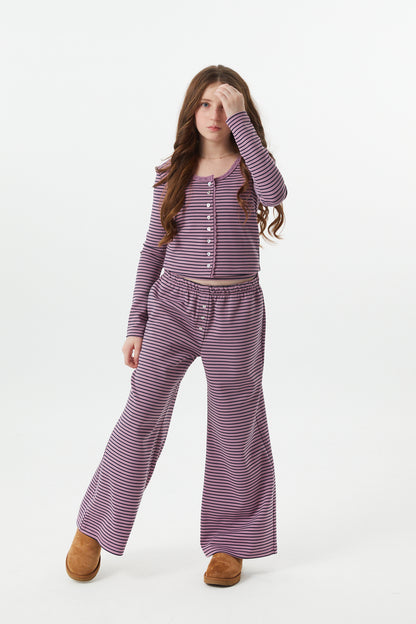 Dylan Mauve and Navy Stripe Wide Leg Pants