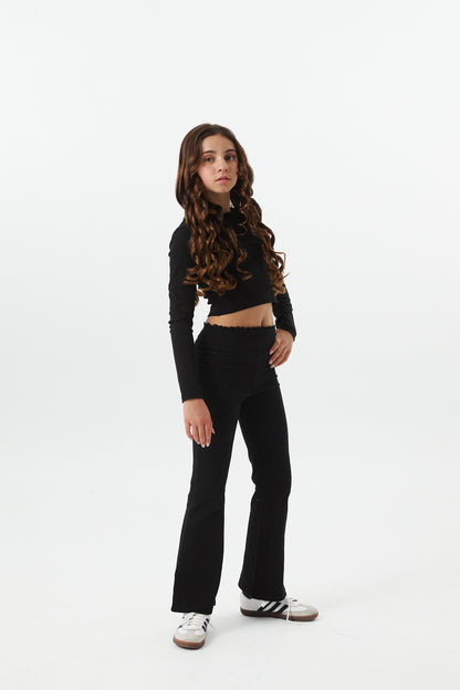 Lucy Black Long Sleeve Crop Top