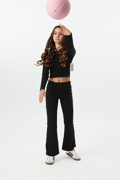Lucy Black Long Sleeve Crop Top