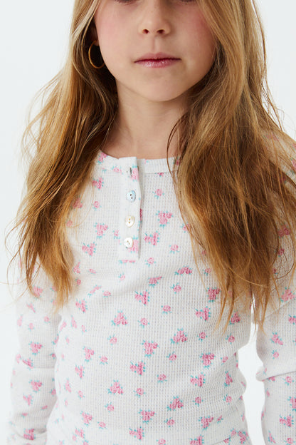 Savi White With Pink Thermal Henley