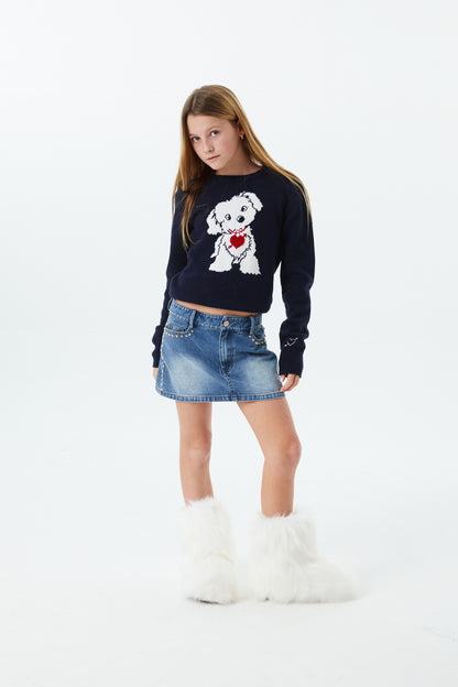 Cooper Light Wash Denim With Studs Skirt