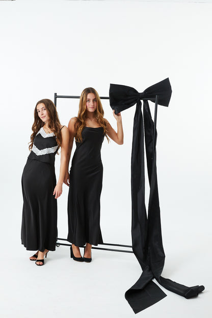 Margot Black With Cream Lace Satin Tank With Lace Trim