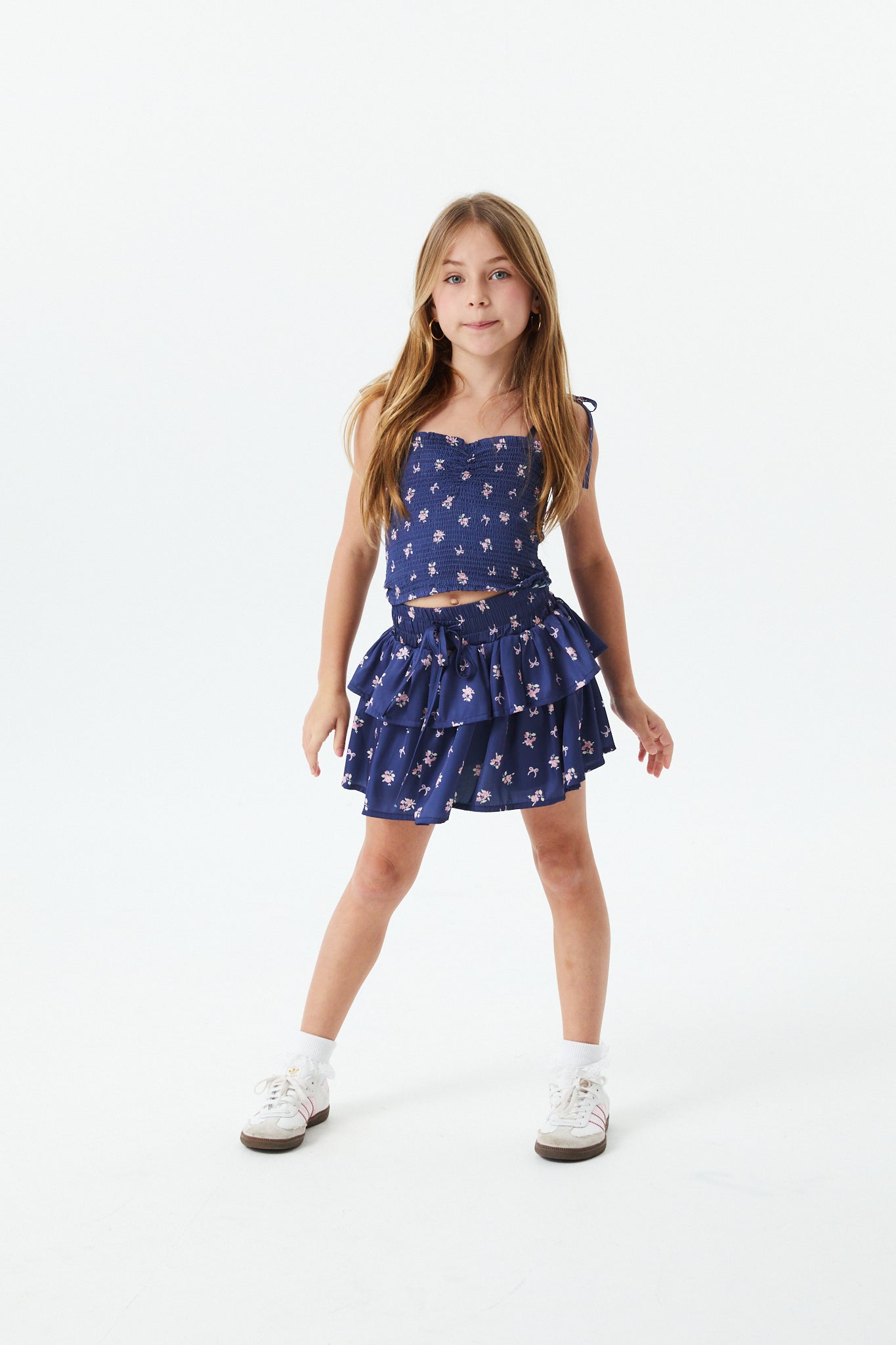 Georgia Rose Bow Navy Satin Smocked Top