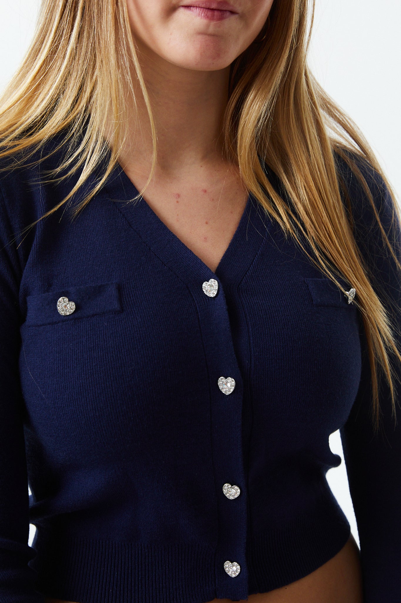 Mickey Lighter Navy With Heart Diamond Buttons Sweater Cardigan