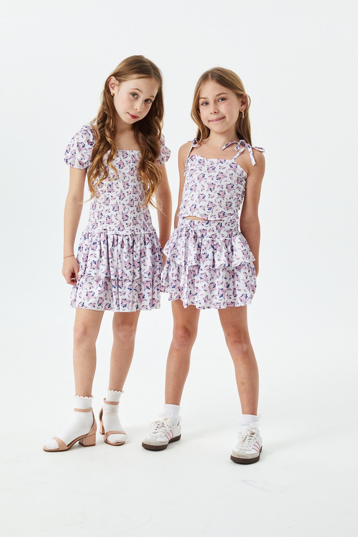 Lexi Romantic Rose Satin Smocked Short Sleeve Ruffle Dress