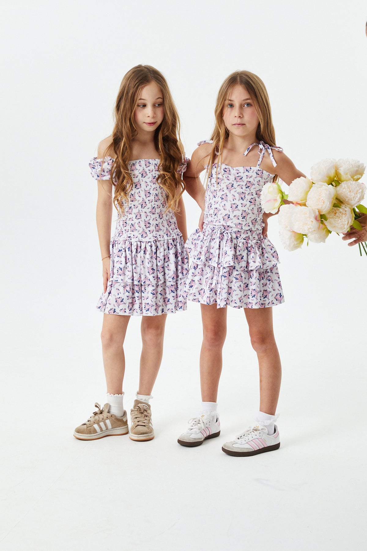 Lexi Romantic Rose Satin Smocked Short Sleeve Ruffle Dress