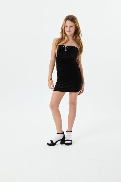 Ella Black Velour Diamond Bow Dress