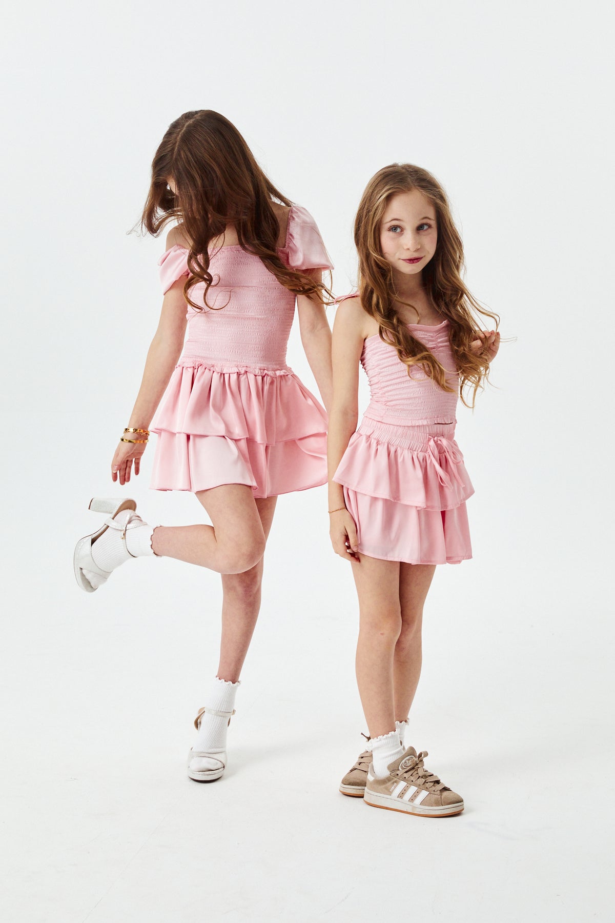Lexi Ballet Pink Satin Smocked Short Sleeve Ruffle Dress