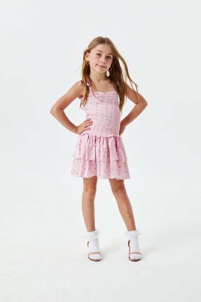 Lola Theme Ditsy Ballet Pink Satin Smocked Ruffle Dress