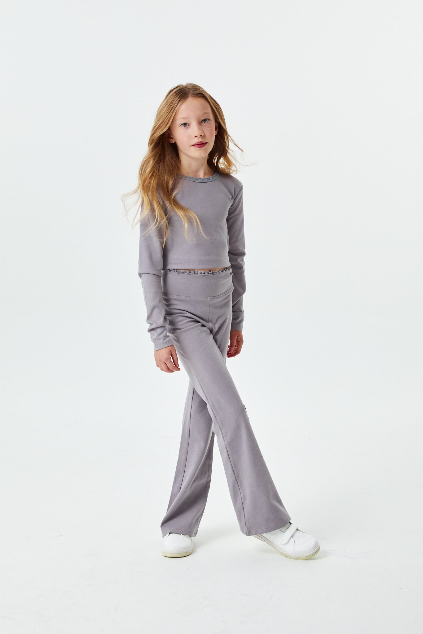 Lucy Grey Long Sleeve Crop Top