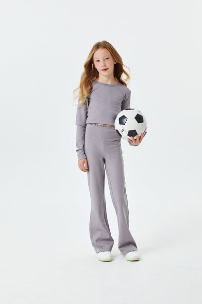 Lucy Grey Long Sleeve Crop Top