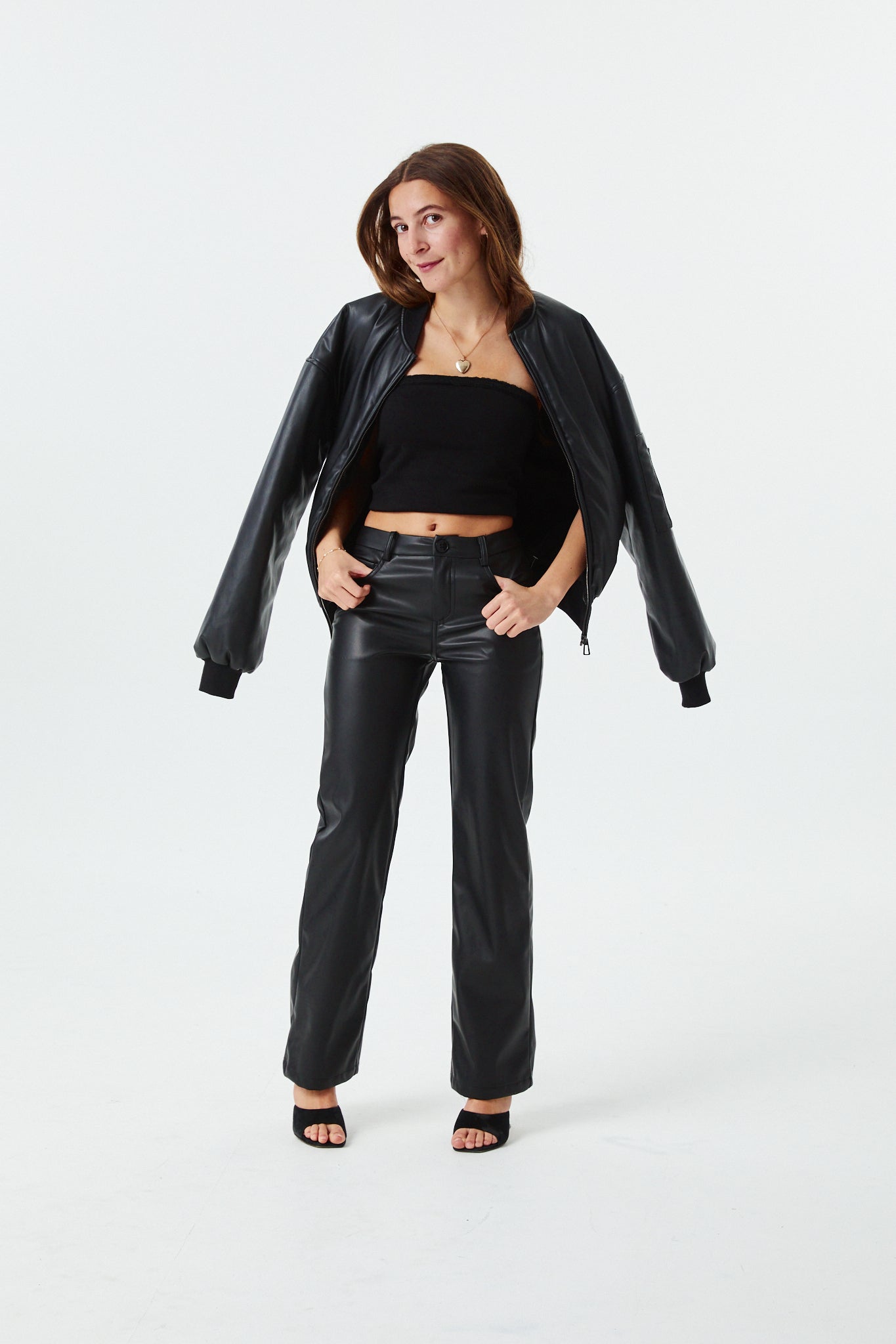 Joie Black Vegan Leather Straight Leg Pants