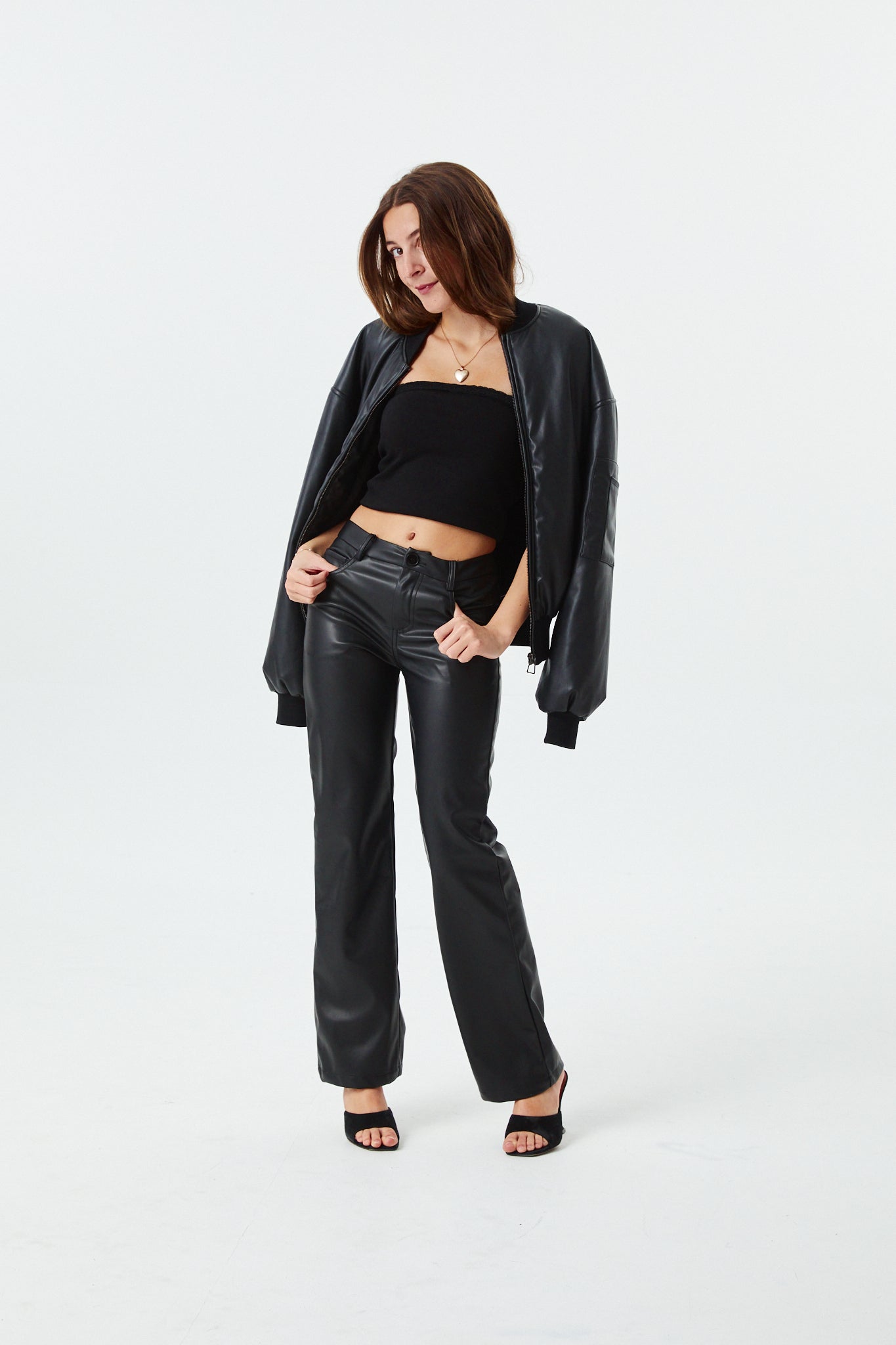 Joie Black Vegan Leather Straight Leg Pants