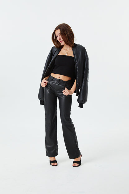 Joie Black Vegan Leather Straight Leg Pants