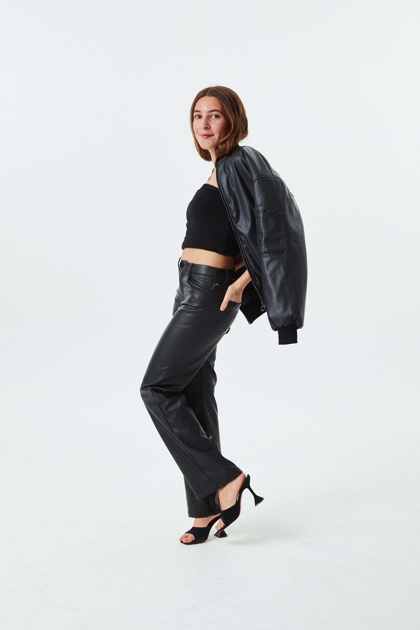 Joie Black Vegan Leather Straight Leg Pants