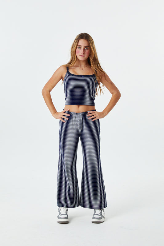 Dylan Navy and White Stripe Wide Leg Pants