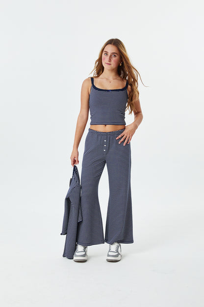 Dylan Navy and White Stripe Wide Leg Pants