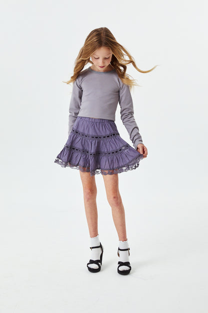 Sophia Light Grey Cotton Lace Heart Bow Lace Mini Skirt