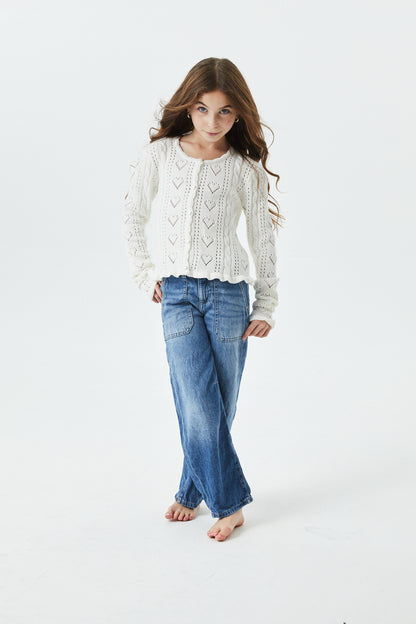Ayla Creamy White Pointelle Knit Hearts Cardigan