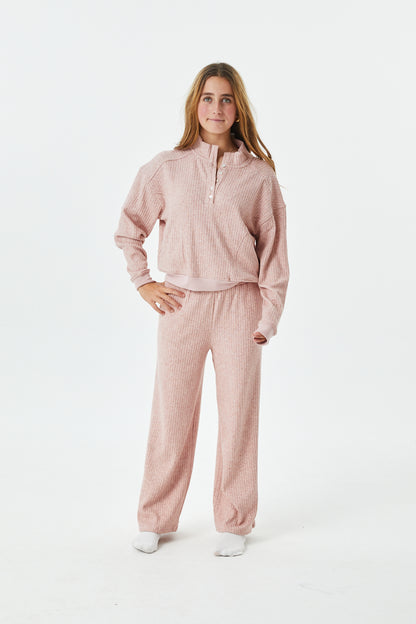 Crosby Ballet Pink Heavyweight Ribbed Button Pull Over