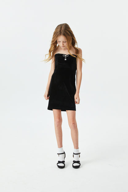 Ella Black Velour Diamond Bow Dress