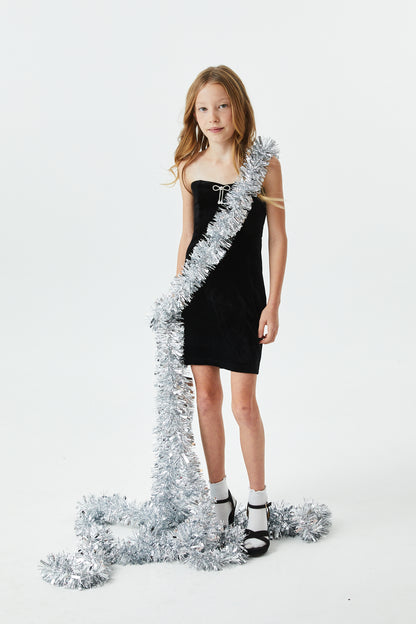 Ella Black Velour Diamond Bow Dress