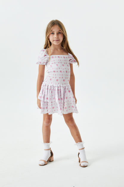 Lexi English Rose - Resort Satin Smocked Short Sleeve Ruffle Dress