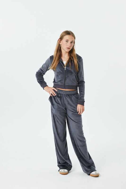 Ash Grey Stretch Velour Wide Leg Pant