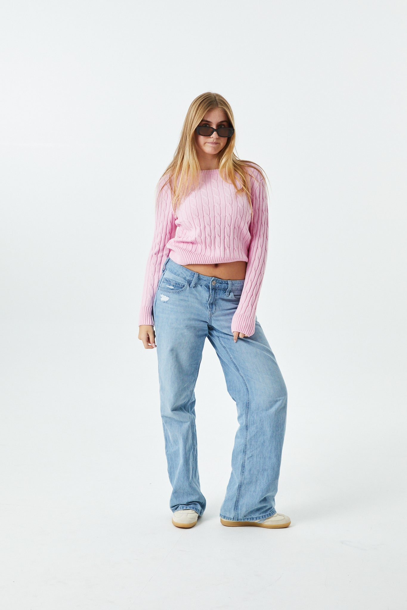 Leighton Light Pink Cable Knit Sweater Cable Knit Pullover With Heart Arrow Embroidery